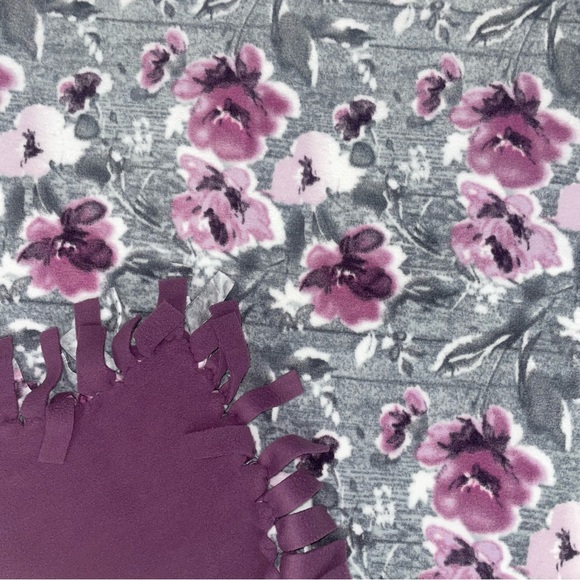 Purple and Gray Floral Handmade Tie Fleece Blanket main image 4